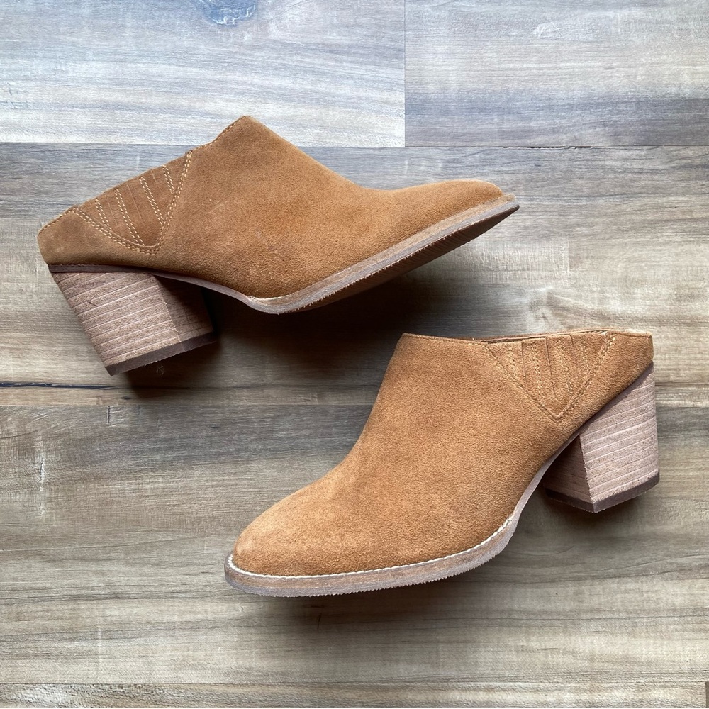 Blondo Norwich tan suede leather waterproof mule booties